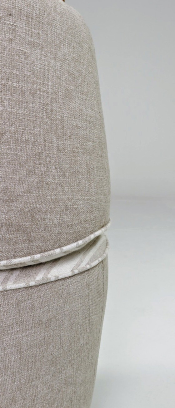 Image 1 of Vintage pouf stool natural Lin fabric beige white stripes 