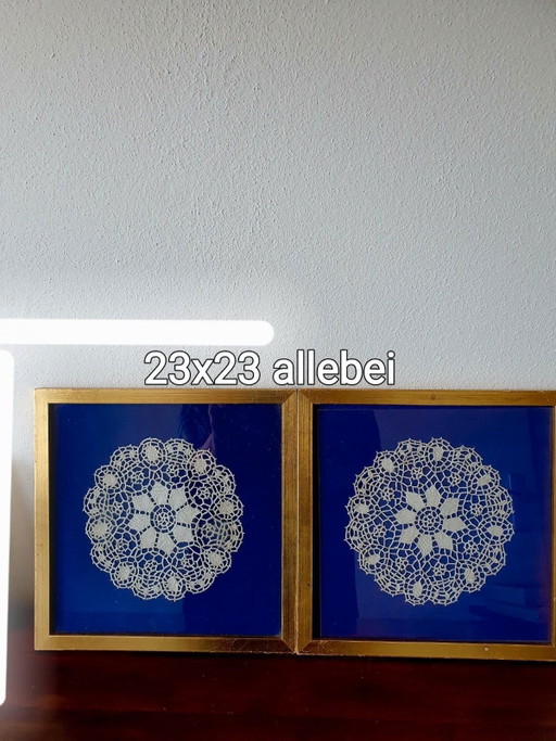 4 Rahmen mit Brüsseler und Mechelner Spitze