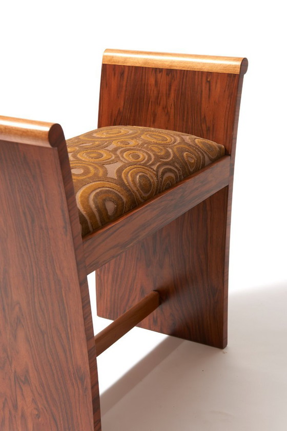 Image 1 of Art Deco footrest in walnut and gold velvet