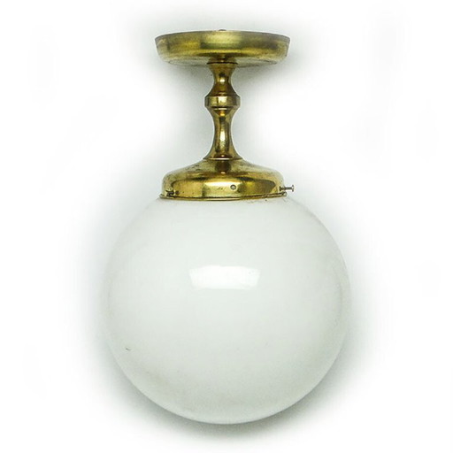 Art Deco Industrial Brass And Glass Pendant Lamp, Poland, 1950s – hanglampen