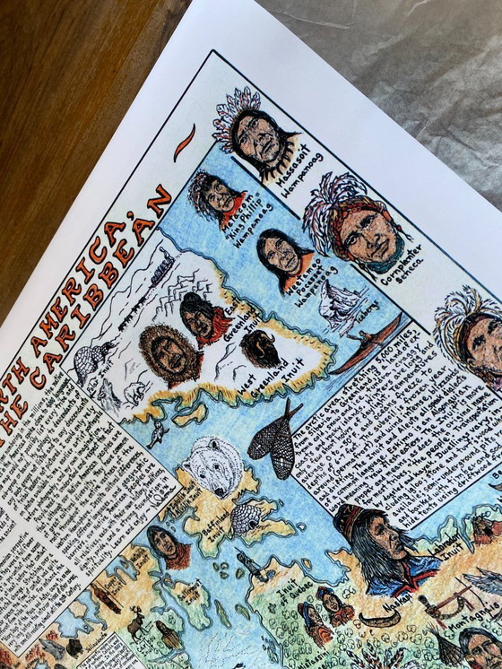 Image 1 of Kaart van de indianenstammen van Noord-Amerika, Midden-Amerika en het Caribisch gebied - Poster 70 x 100 cm