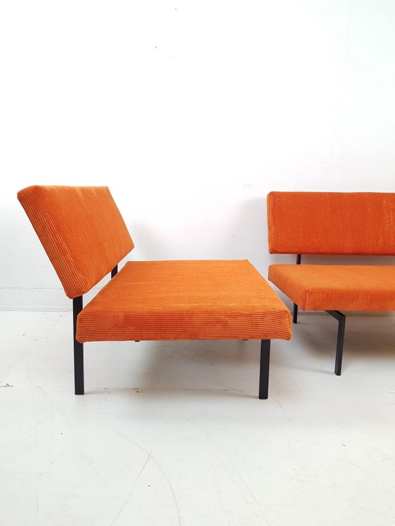 2 Vintage Bankjes Pastoe | Oranje Rib Love Seats Orange – Fauteuils, Metal, Textile (photo 5 of 13)