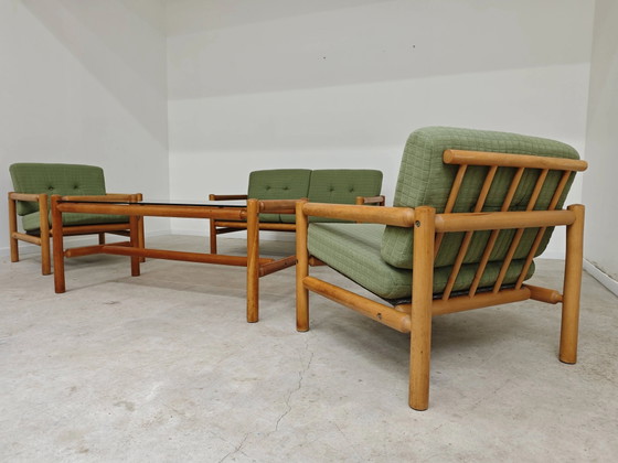 Complete modernist green chalet living room, Czechoslovakia 1970. – Lounge sets, Wood, Mid Century Modern (photo 7 of 9)