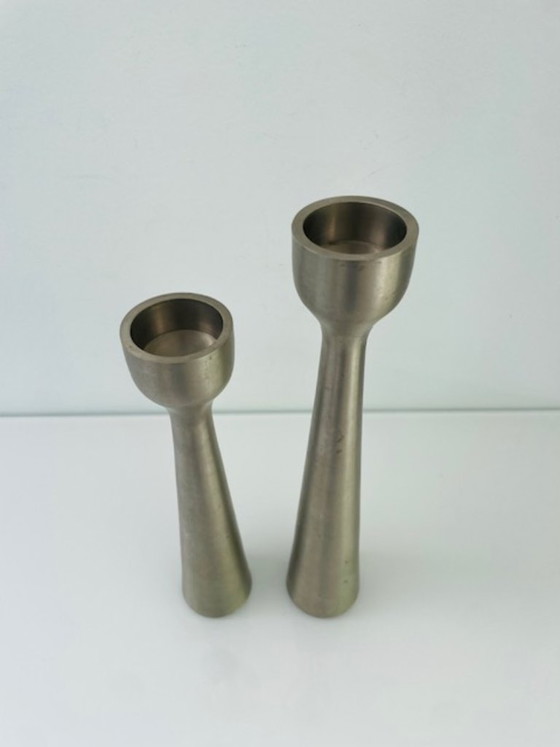 Image 1 of Scandinavian candlesticks of brushed steel – set of two