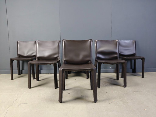 Set of 6 Cassina Cab Chairs by Mario Bellini, 1990s