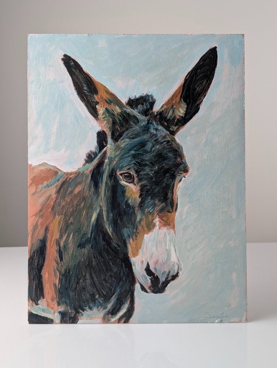 Image 1 of Portrait d'un âne, huile sur panneau, XXe siècle