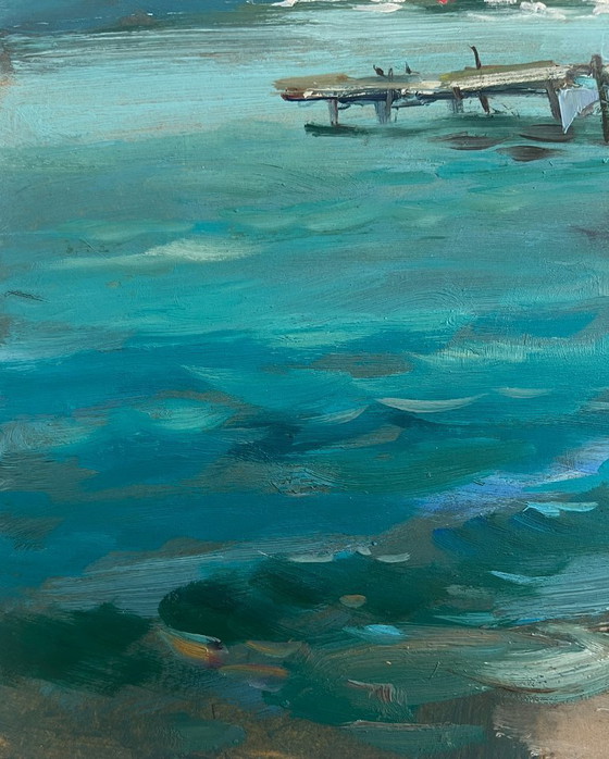 Image 1 of Originales Ölgemälde: Sommerliche Meereslandschaft, versteckte Ecke am Meer