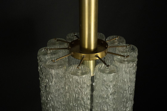 Image 1 of Pair of Murano Glass and Brass Chandeliers in the Style of Toni Zuccheri, Italy 1970s