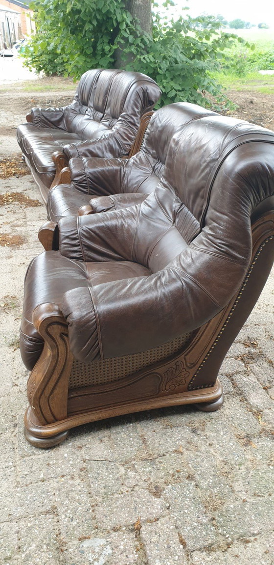 Image 1 of 3+1+1 oak with leather seat cushions