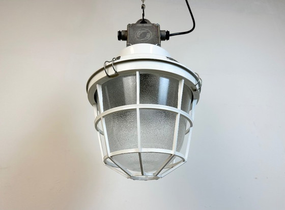 Image 1 of White Industrial Factory Light with Plastic Grid from Elektrosvit, 1990s