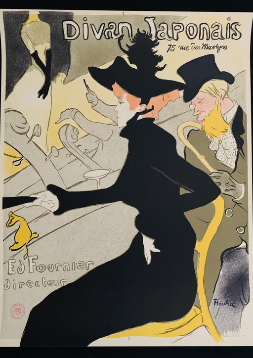 Toulouse-Lautrec : "Divan Japonais". Lithographie en couleur de 1976.