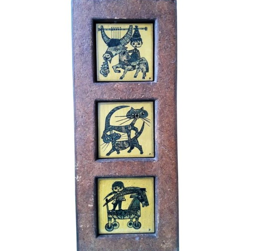 Julia Braendle Tile Tableau, Three Tiles in Original Frame