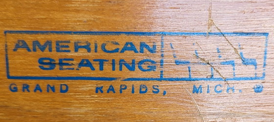 Banchetto scolastico anni '50/'60 modello "Envoy" American Seating Company, Scrivanie, Metallo, Legno, Blu (foto 9 di 14)