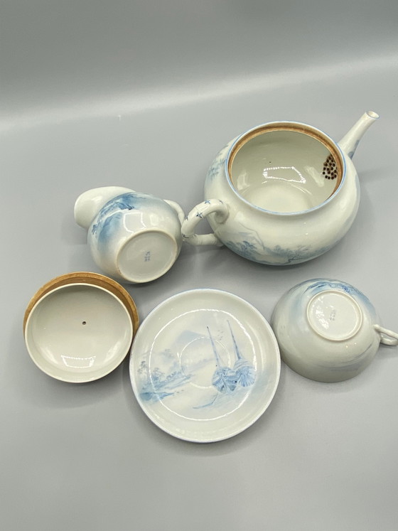 Japans porseleinen theeservies – Blauw en wit landschap – Dai Nippon Meiji-periode – Decoratieve objecten (photo 6 of 10)