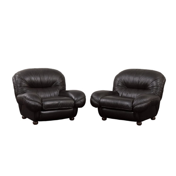 Image 1 of Pair of black leatherette armchairs by Linea Valentini, 1970s