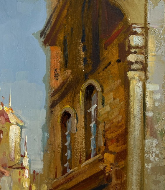 Image 1 of Original Oil Painting Day City Landscape Walking along the street of the city