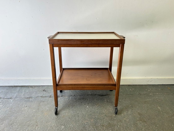 Mid Century Vintage Teak Drinks Trolley Bar Cart Removable Trays 1960s – Wood (photo 4 of 7)
