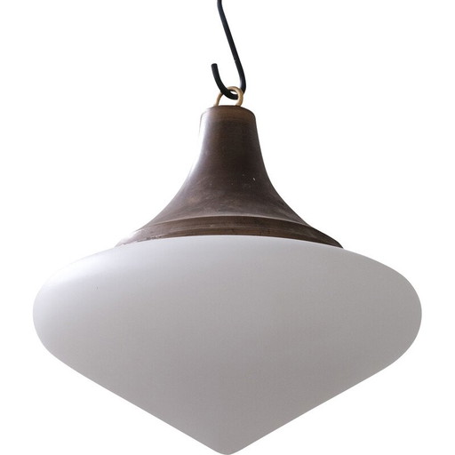 Lampe suspendue vintage en verre opalin mat, France 1950