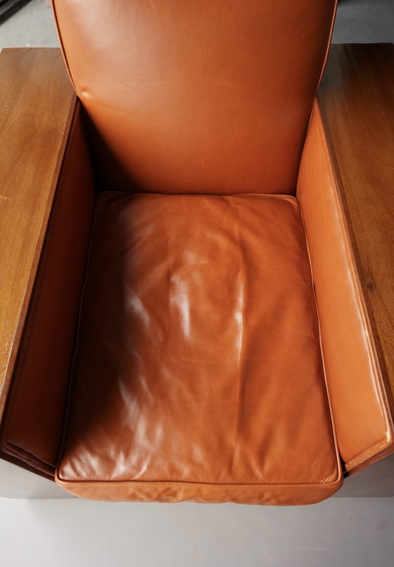 Image 1 of Indrukwekkend paar Art Deco leren fauteuils. 1940s.