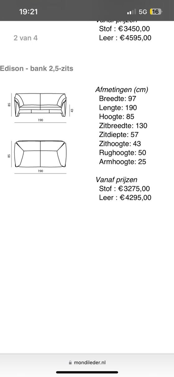 Leolux Edison Canapé 2,5 Places Gris Vert – Sofas, Leather (photo 8 of 8)