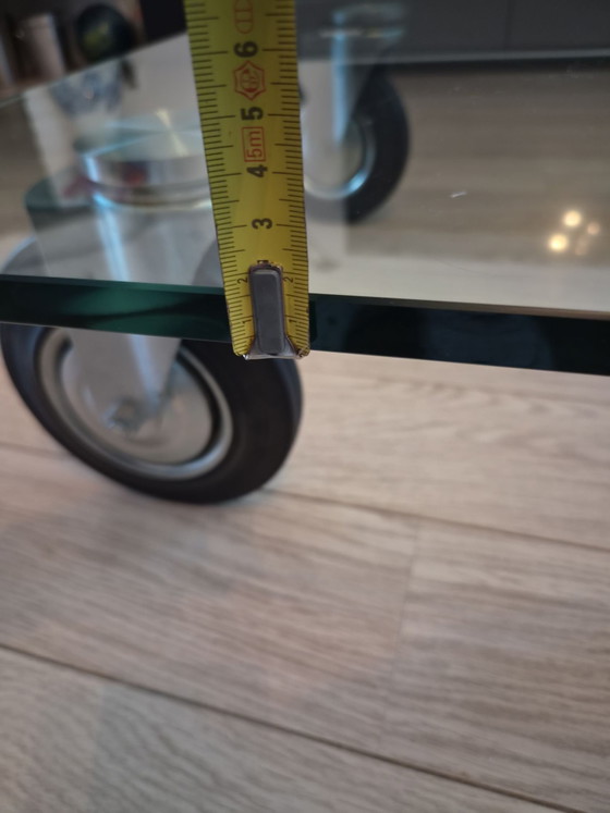 Glass square industrial coffee table on wheels, Transparent (photo 5 of 5)