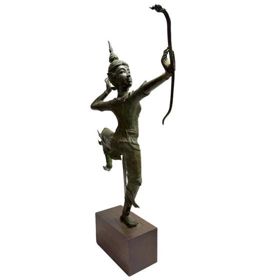 Antiek bronzen Rama beeld uit Thailand – krachtige hofstijl met beweging – lot 464 – Beeldhouwkunst, Wood (photo 4 of 25)