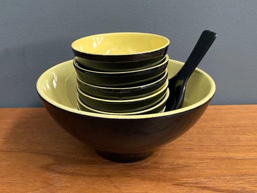 Set di dispenser di noci in ceramica nera e gialla, anni '60