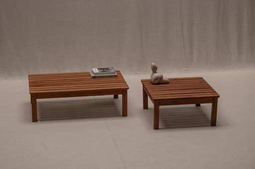 Modernist set of two ‘lattenbank’ coffee tables, 1960s