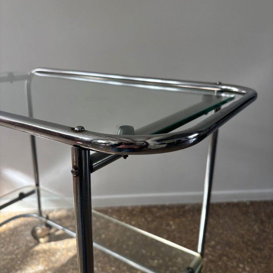 Image 1 of Carrito Bauhaus de metal cromado y cristal, década de 1930, Países Bajos