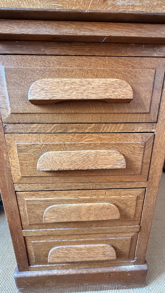 Grande scrivania antica in rovere con piano a rullo – circa 1900 – Scrivanie, Wood, Metal (photo 4 of 8)