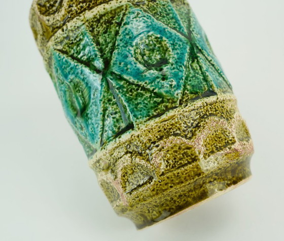 Image 1 of vintage WGP bay keramik VASE relief pattern shades of green and beige model 92 20
