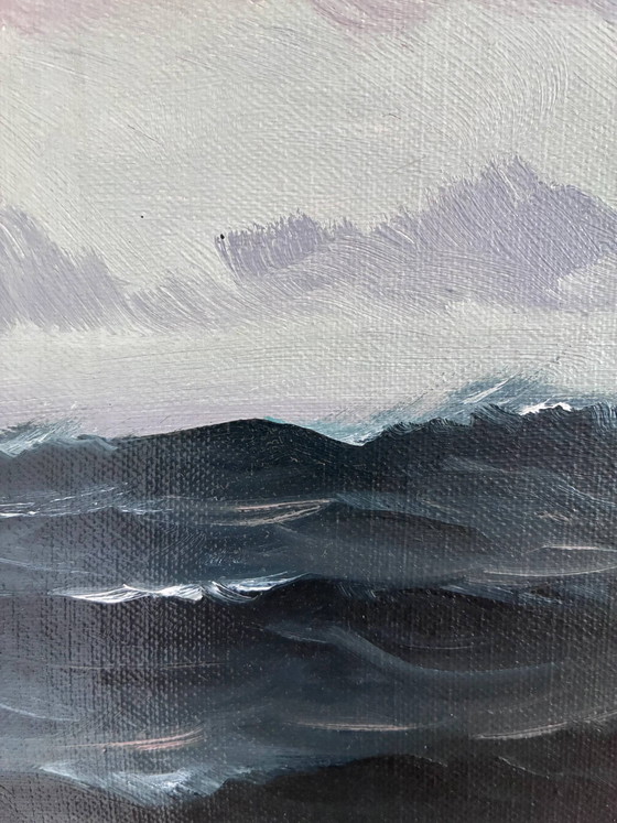 Image 1 of Peinture à l'huile originale vintage représentant une marine, signée, art de voilier
