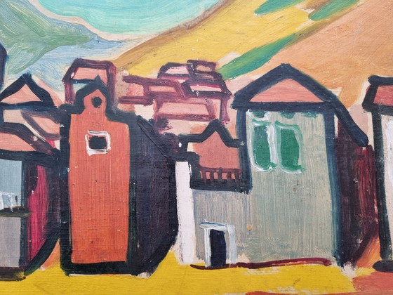 Image 1 of Oil painting “Küstendorf”, 1959 – Dr. Heinz Beisker (1908–1991) – Düsseldorf School