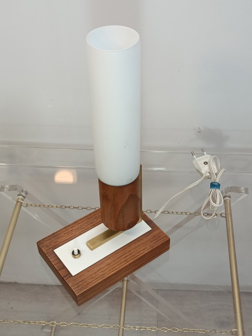 Lampe Scandinave Bois Et Laiton Années 1970