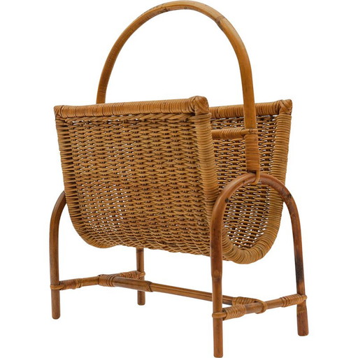 Vintage rattan magazine rack, Italy 1960