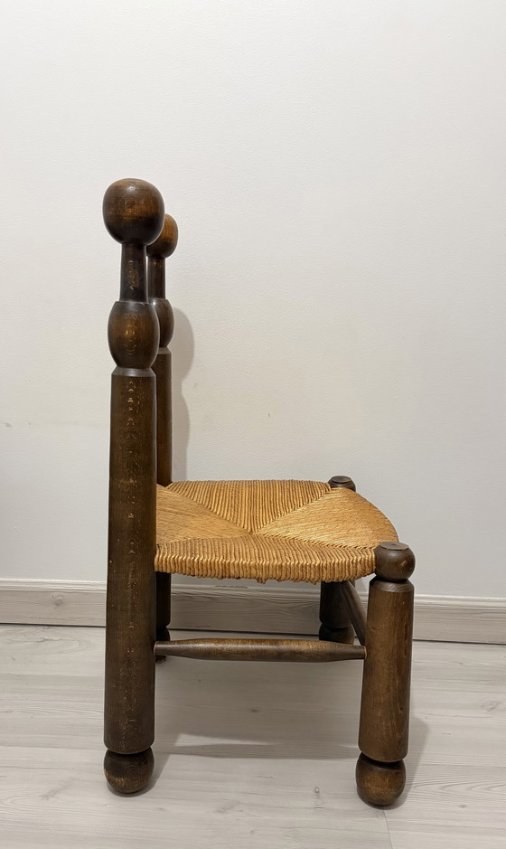 Image 1 of Chaise Basse de Cheminée im Stil von Charles Dudouyt – Bois et Assise Paillée