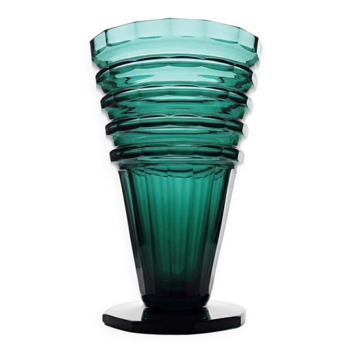 Large antique Art Deco emerald cut crystal vase, Bohemia