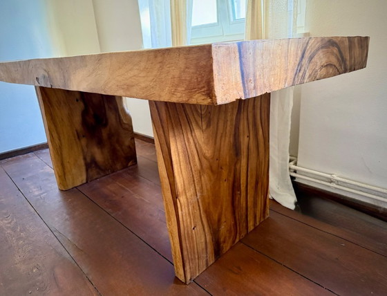Image 1 of Tavolo/scrivania di design in legno massello di teak, 180 cm, piano 10 cm