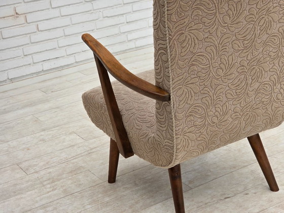 Image 1 of Deense fauteuil uit de jaren 60, bekleed met meubelwol en gemaakt van beukenhout.