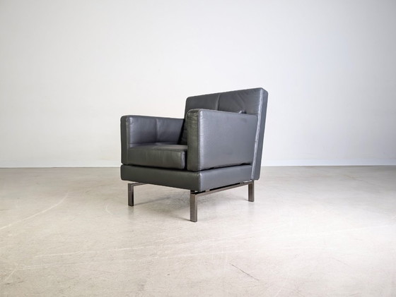 Image 1 of 2x Originele Brühl Amber fauteuil leder grijs design
