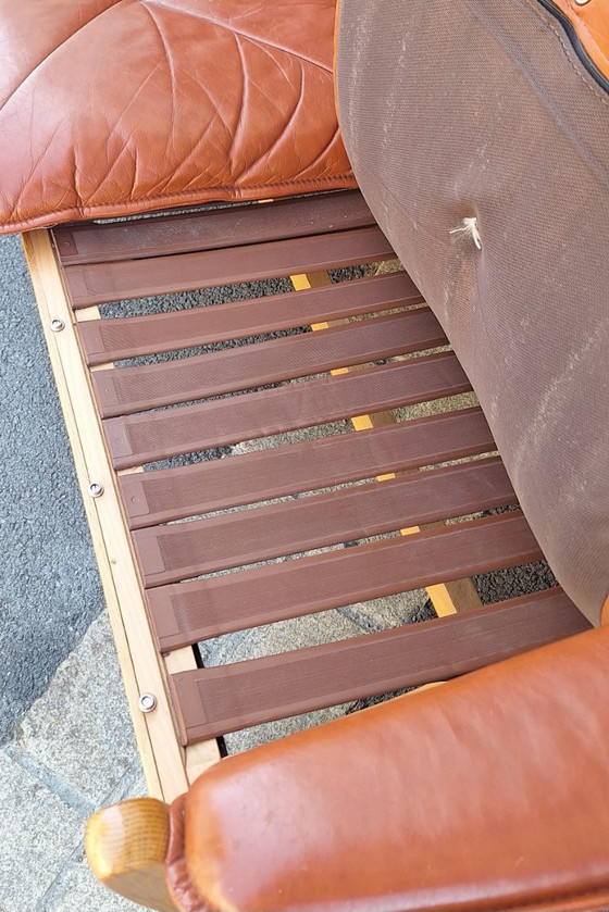 Image 1 of Banquette scandinave en bois et cuir par Soda Galvano pour Liebe Mobel