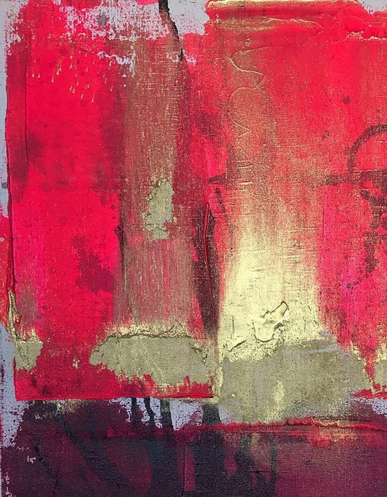 Image 1 of Origineel acrylverfschilderij in abstract expressionistische stijl: Gouden Zeilen