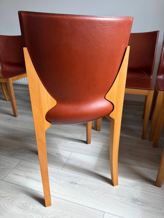 Image 1 of Original Matteo Grassi designer chairs in rare cognac leather – set of 8 in