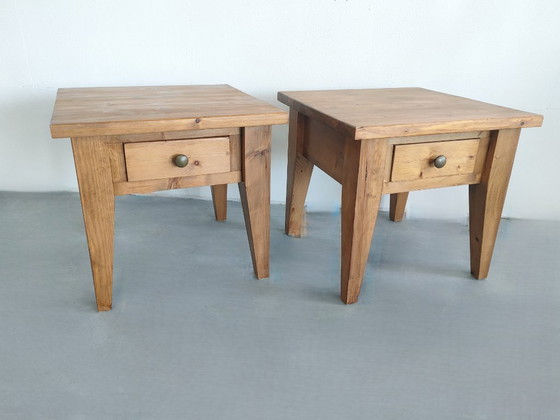 Vintage set robuust grenen houten lampentafels bijzettafels koffietafels (evt Nachtkastjes) – Wood (photo 7 of 15)