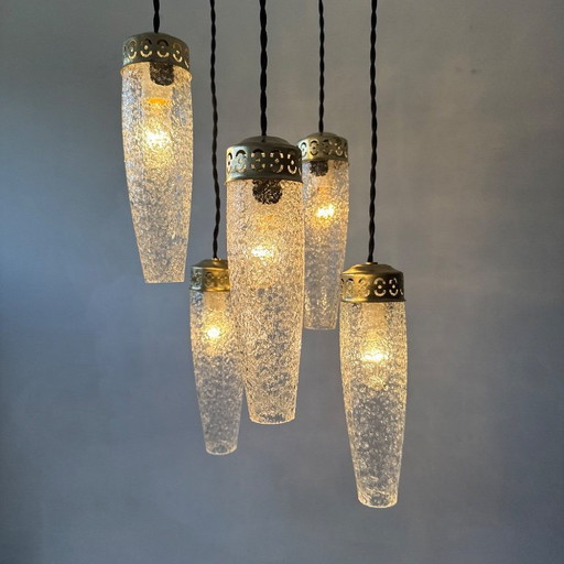 ANCIEN LUSTRE CASCADE 5 FEUX VINTAGE