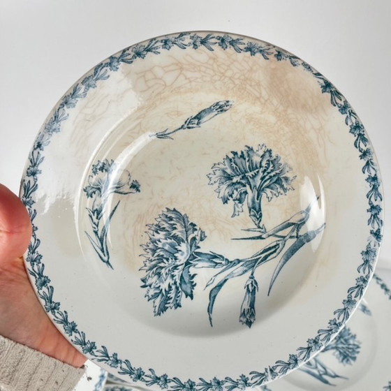 Image 1 of Set of 8 soup plates, "Oeillet" pattern, KG Lunéville, ironstone, 19th century