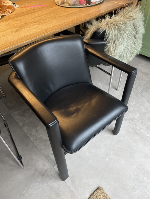 2x Leolux Black Leather Dining Chairs