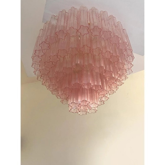 Image 1 of Plafonnier en verre de Murano rose « Tronchi »