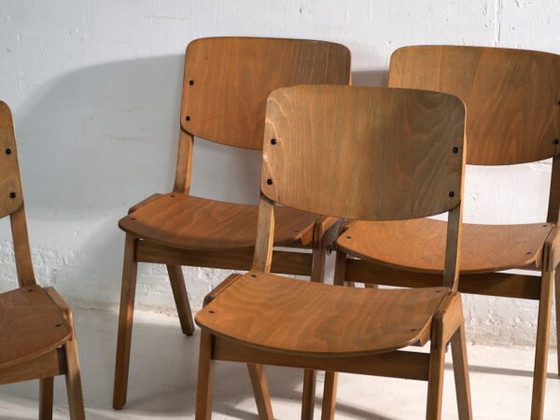 Vintage Thonet dining chairs (c.1950). Set of 4 pieces (photo 27 of 40)