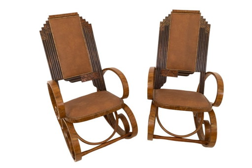 Paire de chaises à bascule uniques, Pologne, seconde moitié du 20e siècle.